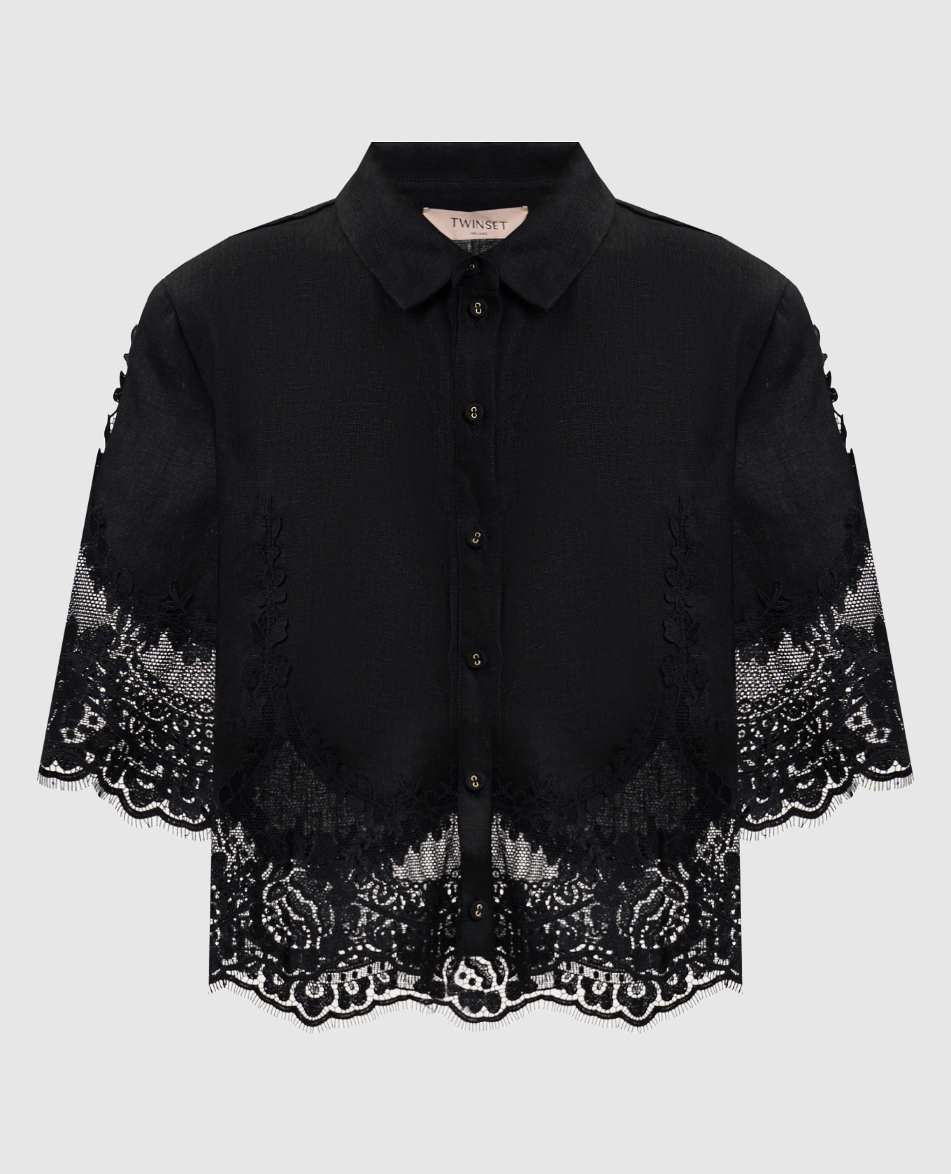 Zwarte linnen blouse met kant