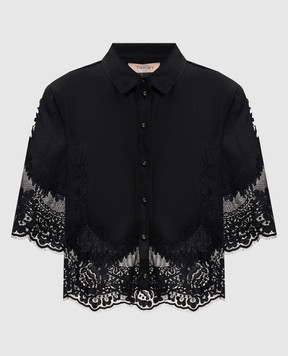 Twinset Black linen blouse with lace 261TT2181