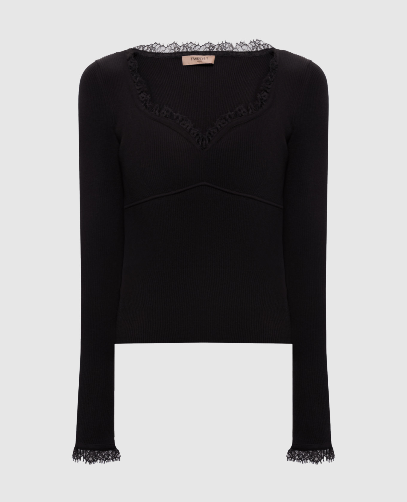 Brown ribbed jumper with lace