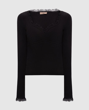 Twinset Brown ribbed jumper with lace 262TP3390