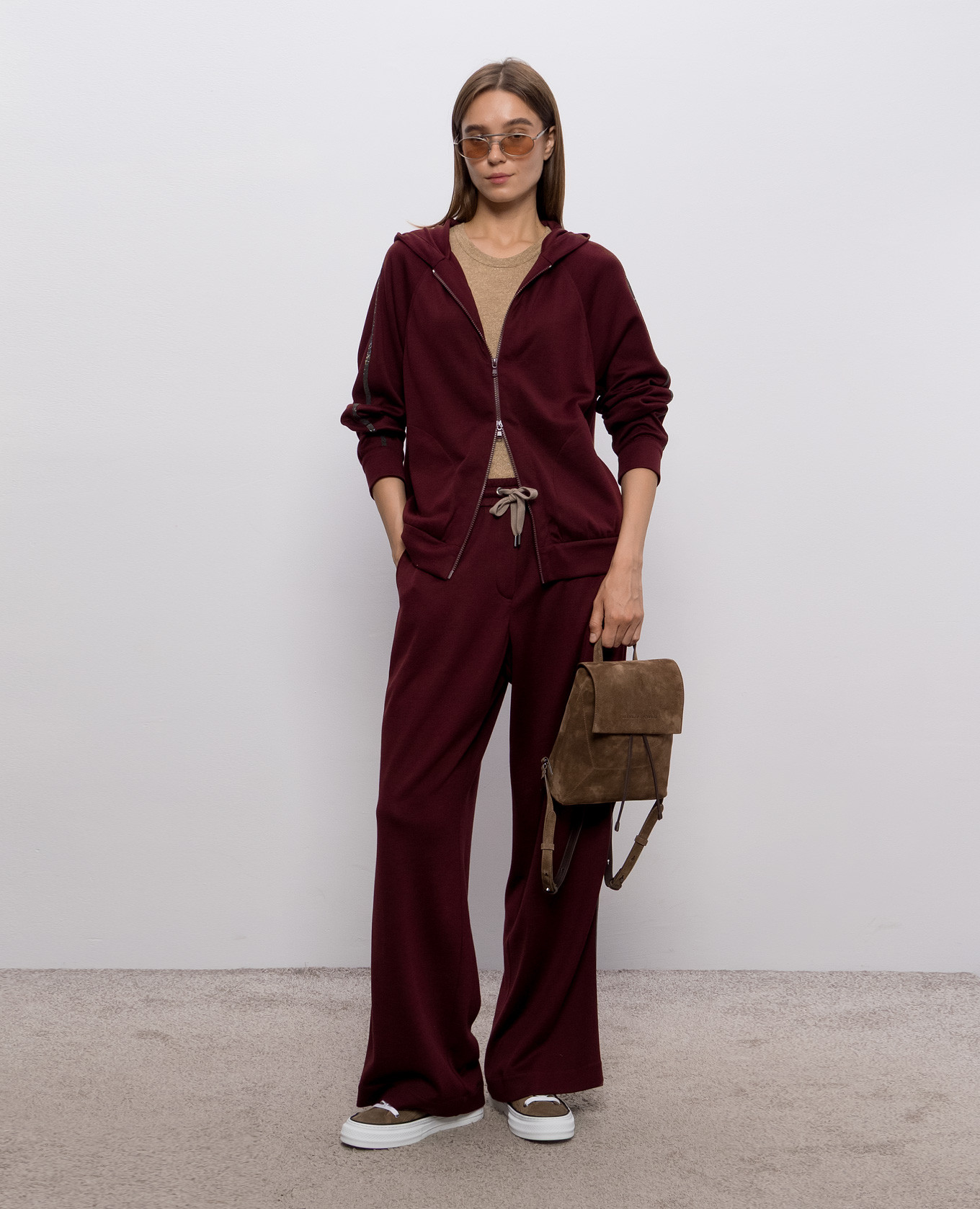 Burgundy sweatpants with silk Brunello Cucinelli 2
