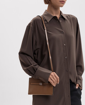 Toteme Brown leather clutch with logo print 261WAM0052LE0025