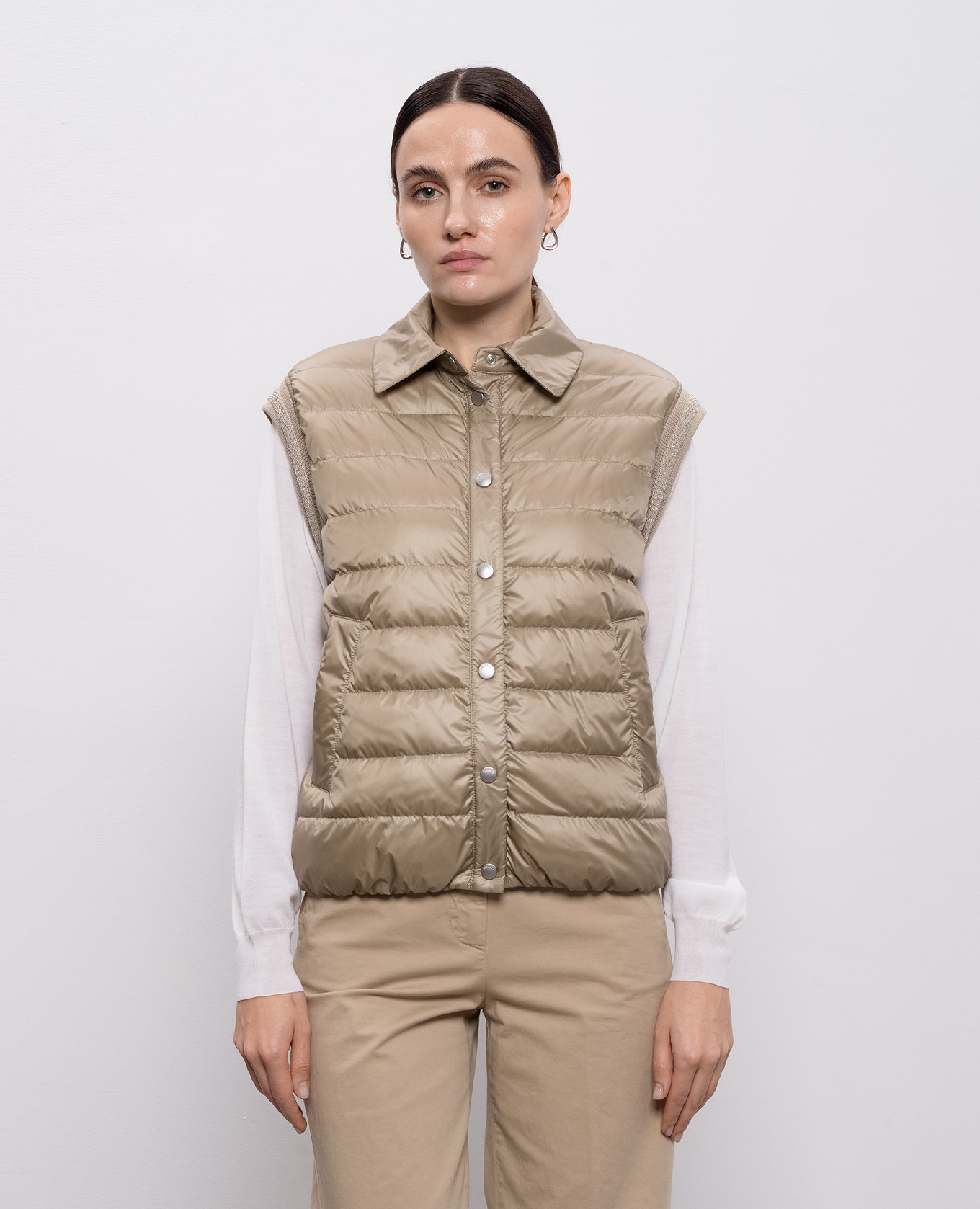 

Khaki down vest with monil chain Peserico