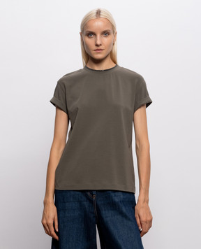 Brunello Cucinelli Khaki T-shirt with monil chain M0T18BD200