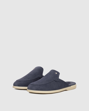 Stefano Ricci Blue suede mules with emblem UC64G2396SDP