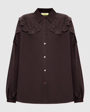 Twinset Brown shirt with broderie embroidery 262AQ2060