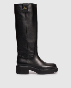 Santoni Black leather boots with monogram logo WSEW71747SMONVRF