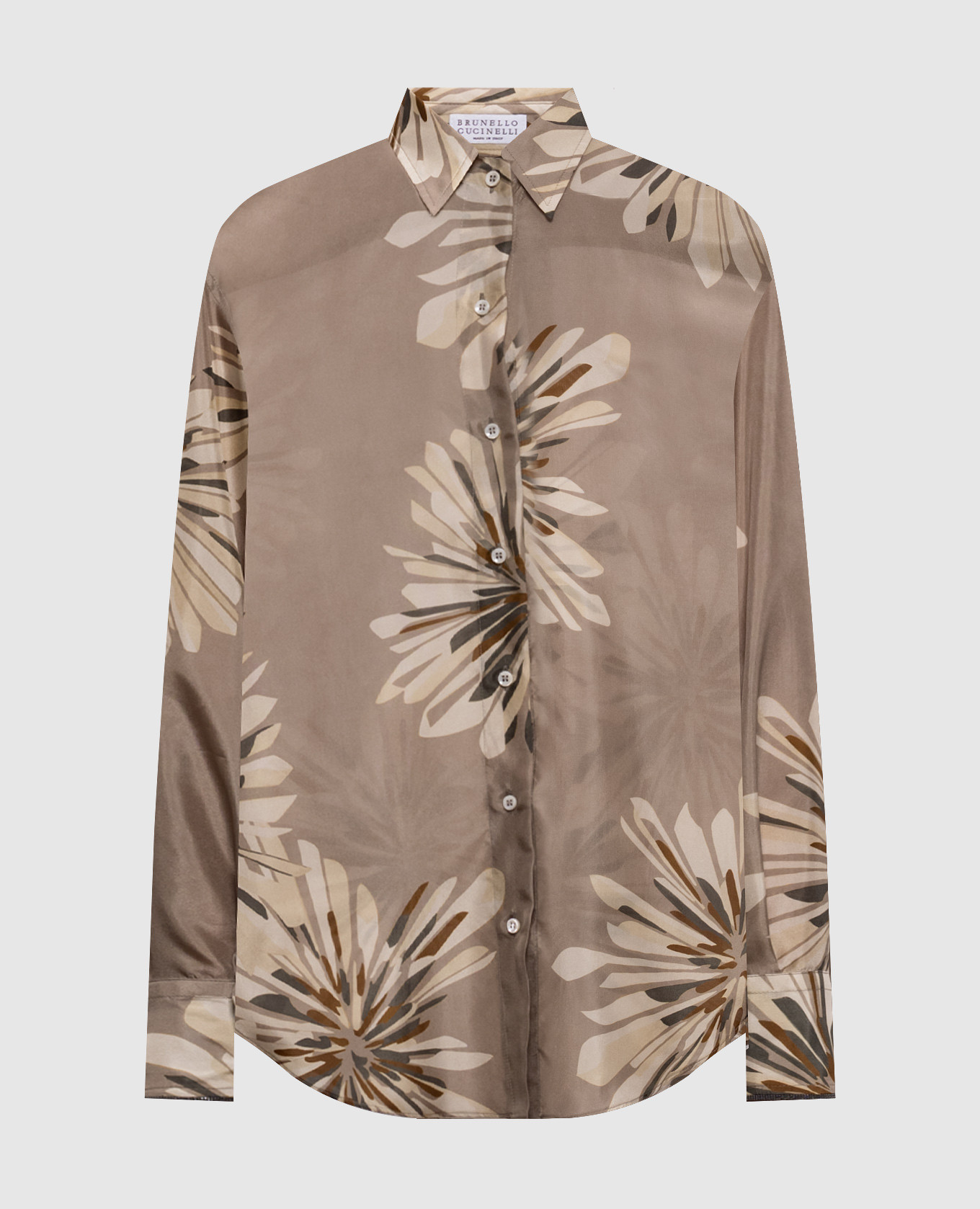 Khaki printed silk blouse