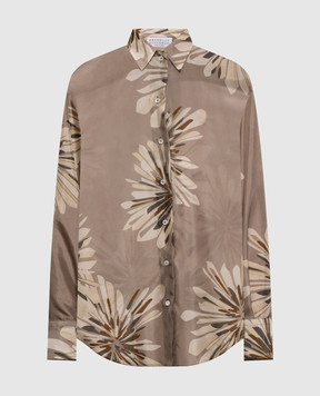 Brunello Cucinelli Khaki printed silk blouse MQ967RH206