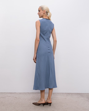 Brunello Cucinelli Blue midi dress with linen MH126AFR61