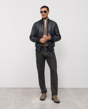 Cashmere&Whiskey Blue leather jacket DF272NAPPA