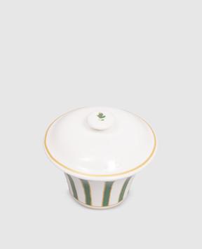 Geminiano Cozzi 1765 White porcelain sugar bowl Striche Verdi e Oro TTCMI319036