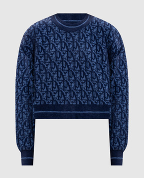 Palm Angels Blue sweater with wool pattern PWHE059R24KNI001