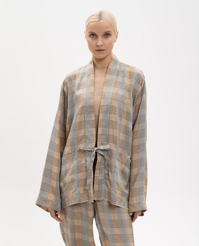 UMA WANG Juno beige checked cardigan UM6512