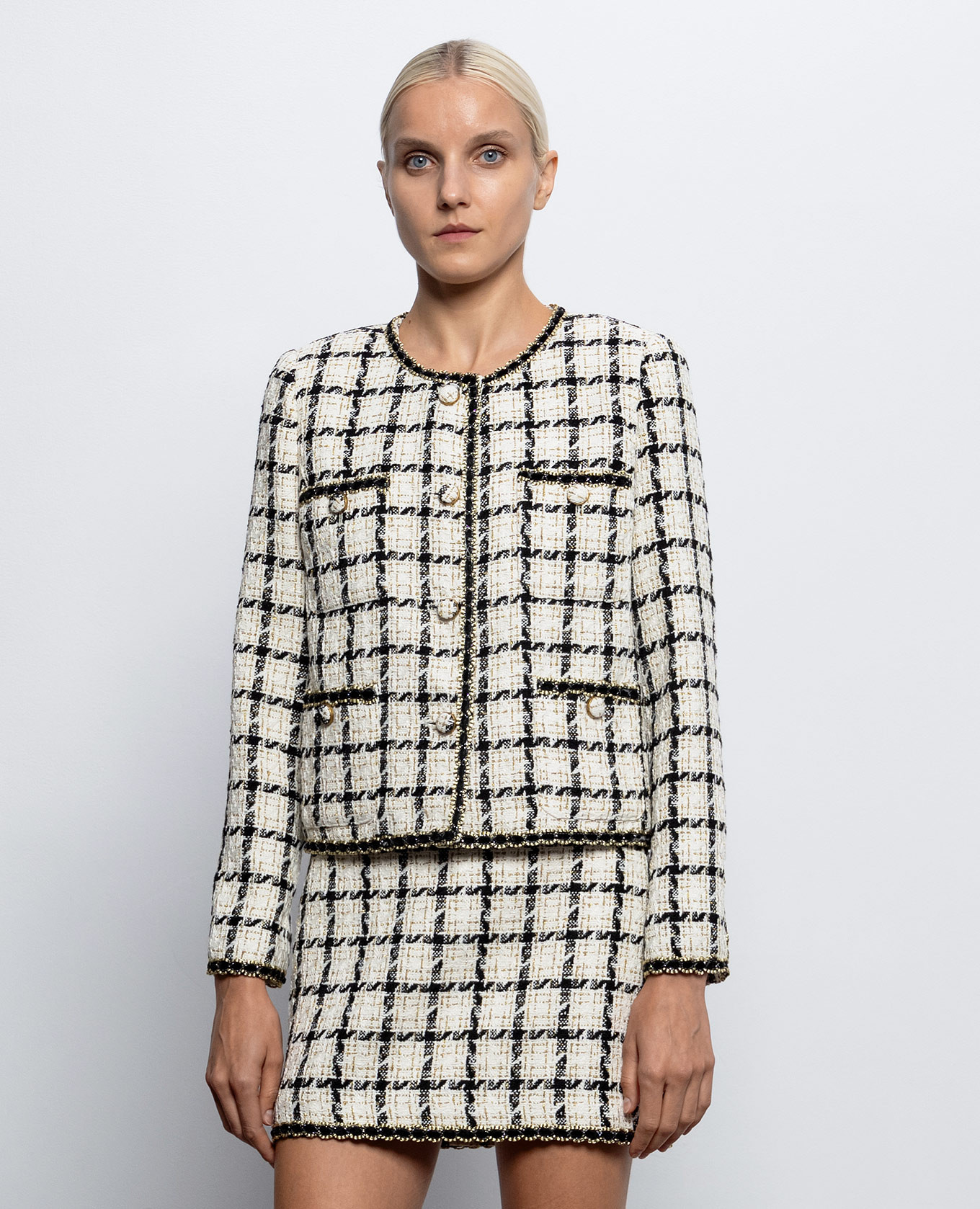 Ivory checked tweed jacket Twinset 3