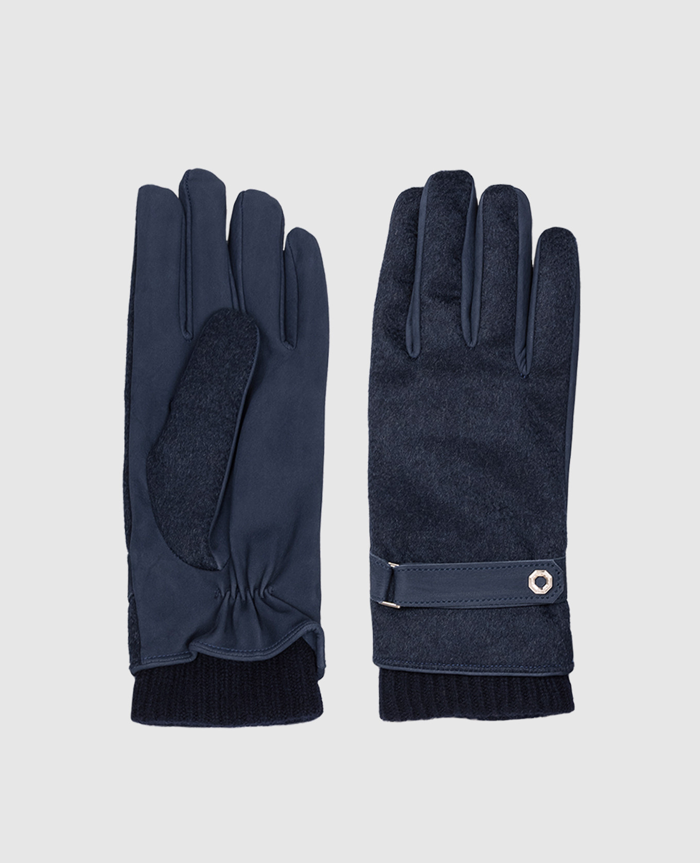 Blue cashmere and nubuck combination gloves