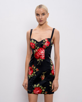 Dolce&Gabbana Black mini dress with branded print F6CLMTFSICD