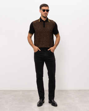 Stefano Ricci Black polo shirt with patterned silk K818102P13F25283