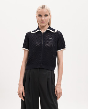 Juun.j Blue openwork cardigan with logo pattern JW655AW02R