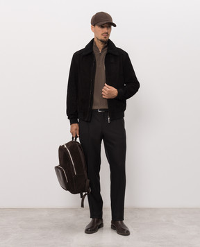 Stefano Ricci Brown cashmere polo shirt with pattern W505046L01W26306