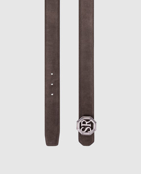 Stefano Ricci Brown suede belt with logo monogram N351SDC184U