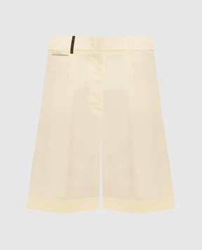 Peserico Yellow linen shorts with patch and chain P0432102647
