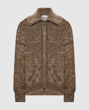 Brunello Cucinelli Khaki openwork cardigan with sequins MRG562516