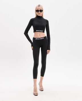 Palm Angels Black leggings with logo pattern PWVG016S26FAB001