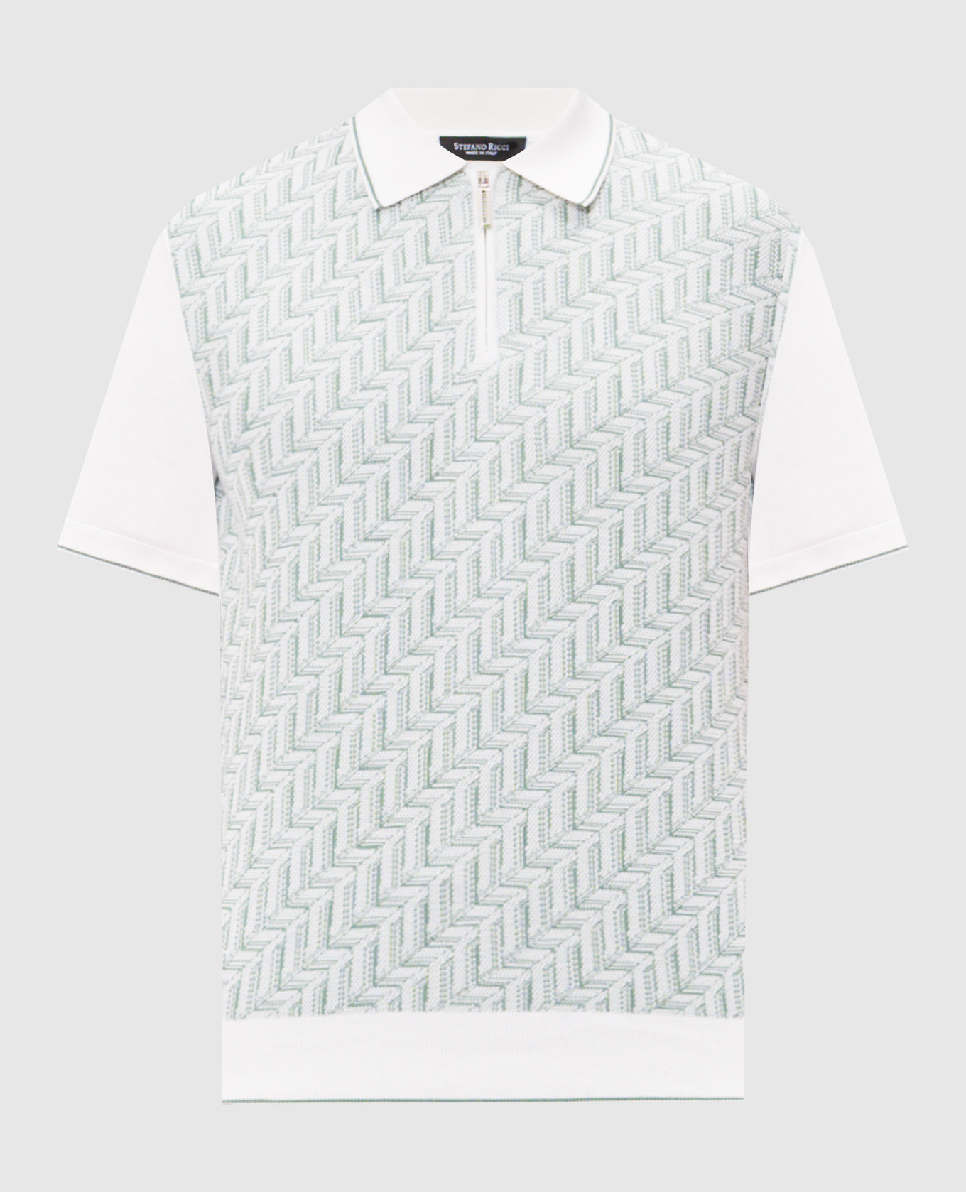 White silk polo shirt with zipper pattern