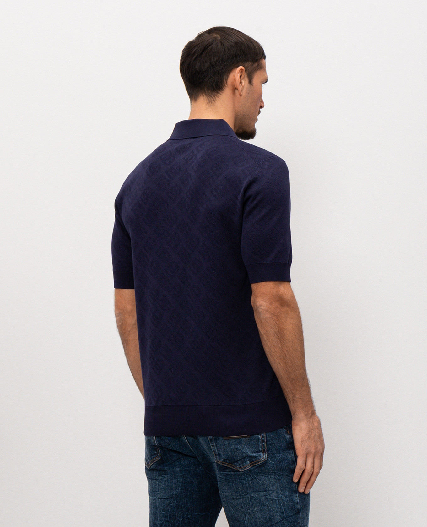 Blue silk polo shirt with woven DG logo pattern Dolce&Gabbana 4