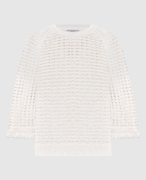 Peserico White openwork jumper with sequins and fringe A99047F0709110