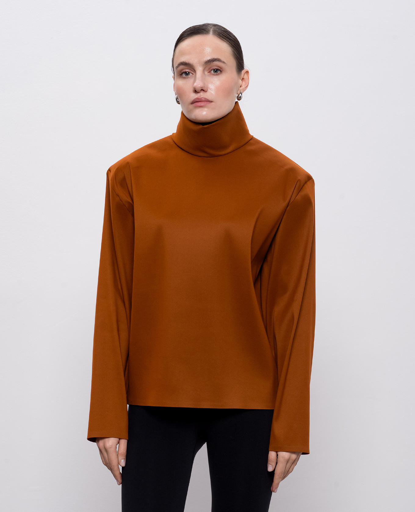 Brown silk turtleneck with accent shoulders Saint Laurent 2