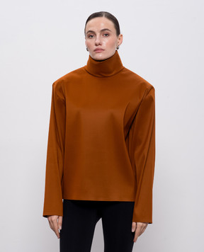 Saint Laurent Brown silk turtleneck with accent shoulders 845857Y5J95