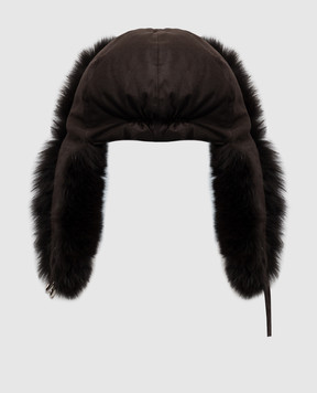 Yves Salomon Brown wool and silk earflap hat with fox fur 23WAA030XXWO2W