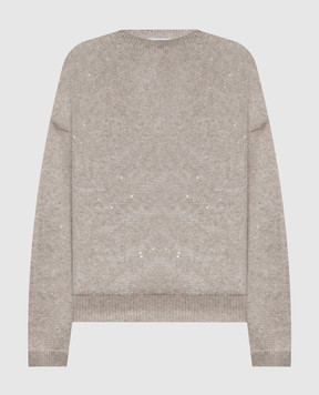 Brunello Cucinelli Brown linen jumper with sequins MDT746410