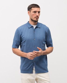 Brett Johnson Blue short-sleeved silk cardigan SS26K16LPOSOCE