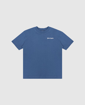 Palm Angels Children's blue T-shirt with logo print PBAA003S26JER002