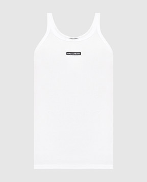 Dolce&Gabbana White ribbed T-shirt with logo patch G8PA8TG7P3I