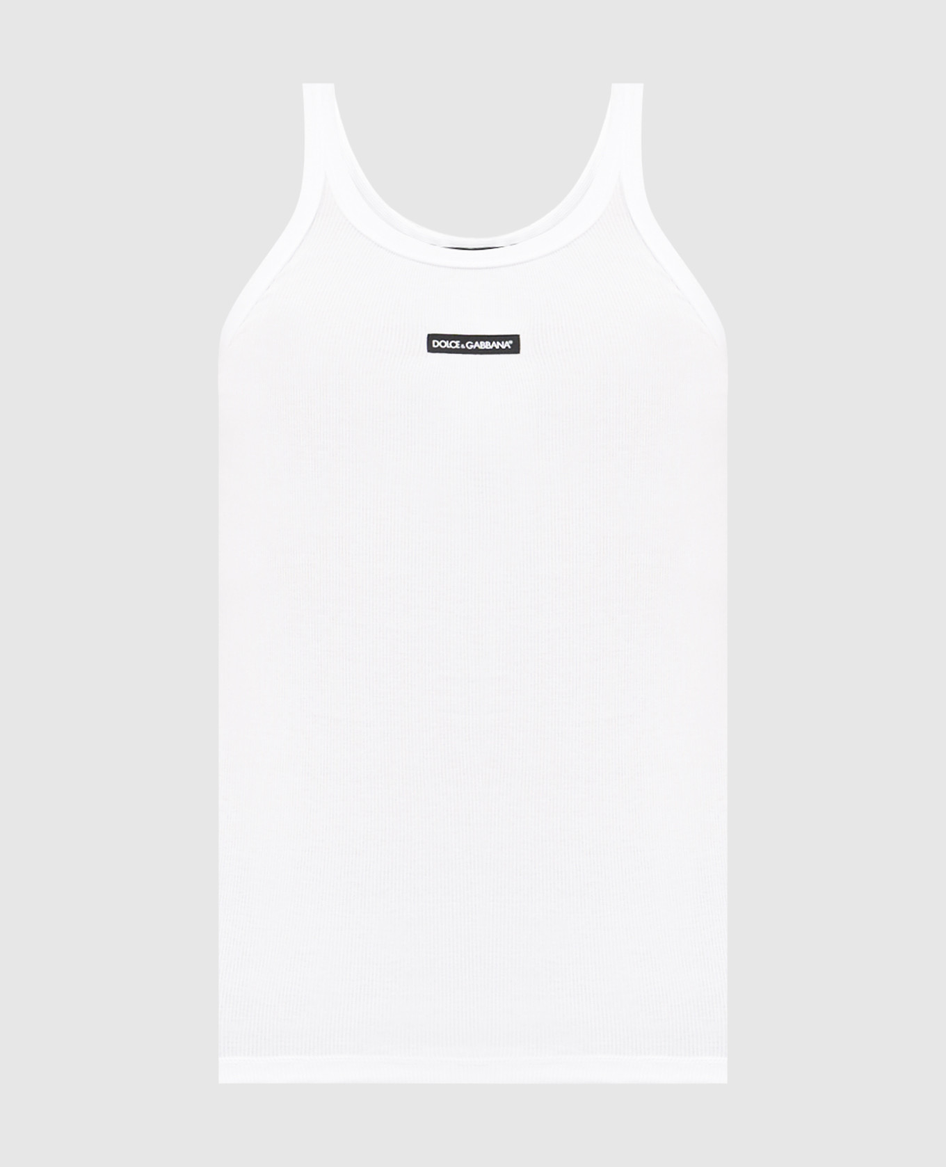 White ribbed T-shirt with logo patch