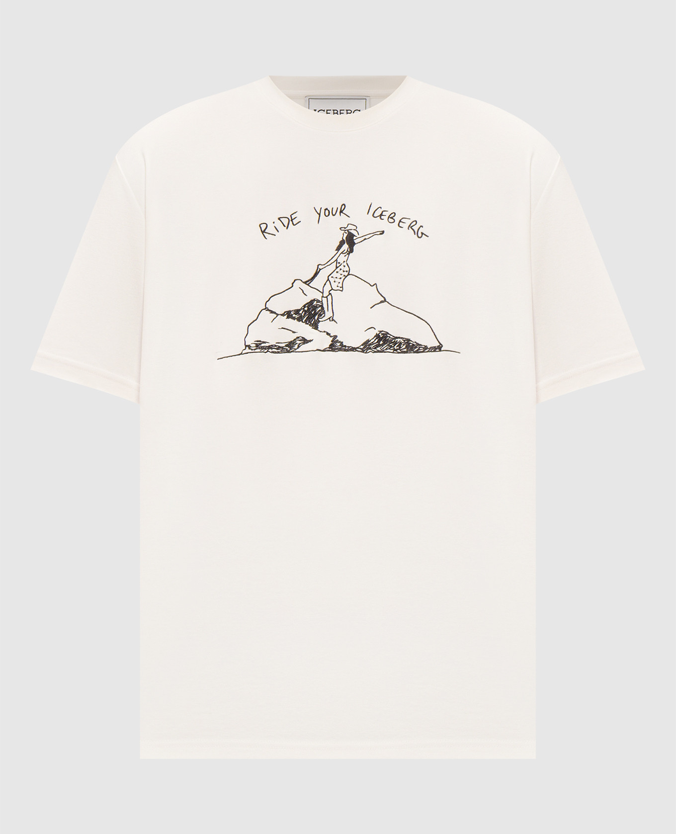 Ivory T-shirt with contrast embroidery