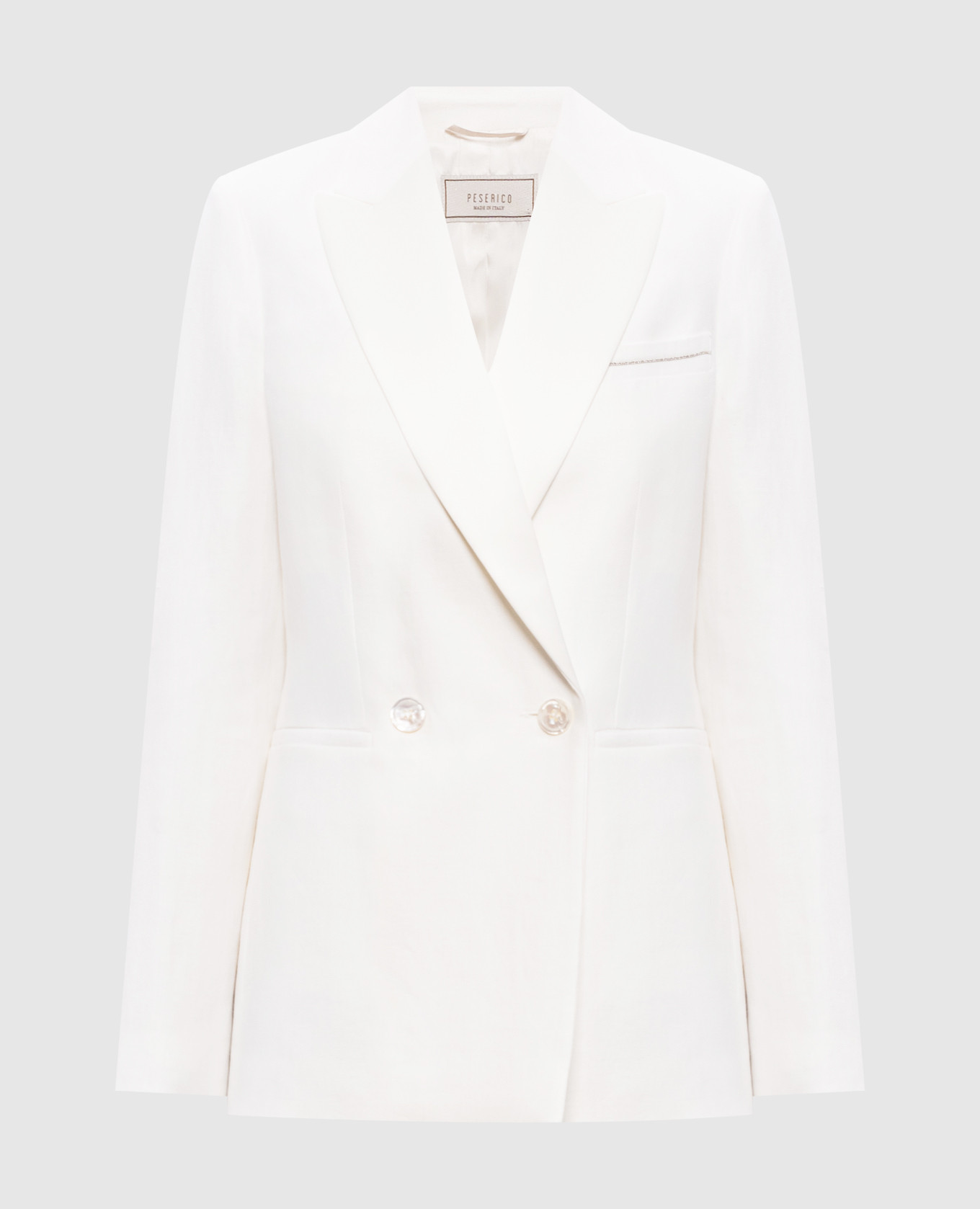 

White double-breasted linen jacket with chain Peserico