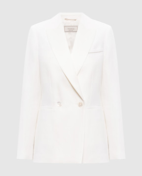 Peserico White double-breasted linen jacket with chain A012142606C