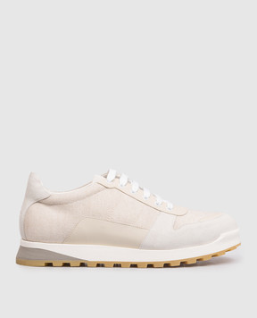 ISAIA Beige combination sneakers with embroidered emblem RUNT07PLS46