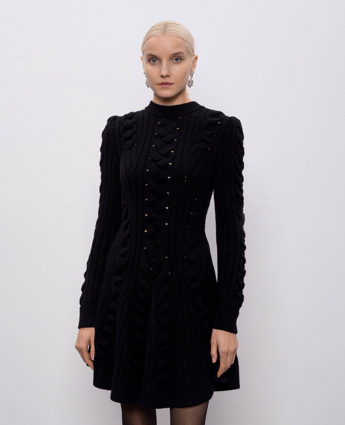 Black wool and cashmere dress with textured pattern Alexander McQueen 3