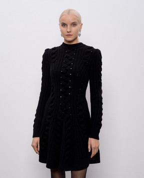 Alexander McQueen Black wool and cashmere dress with textured pattern 848815Q1BE1