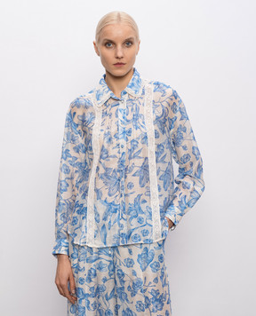 Twinset White blouse with floral print linen 261LM2SAA