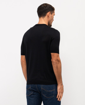 Stefano Ricci Black silk T-shirt with embroidered logo K616215G10F26101