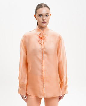 David Koma Orange silk blouse with floral applique RE26DK75T
