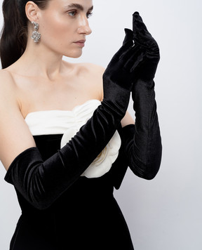 Richard Quinn Black velvet long silk gloves RQSS26GLOVESVELVET