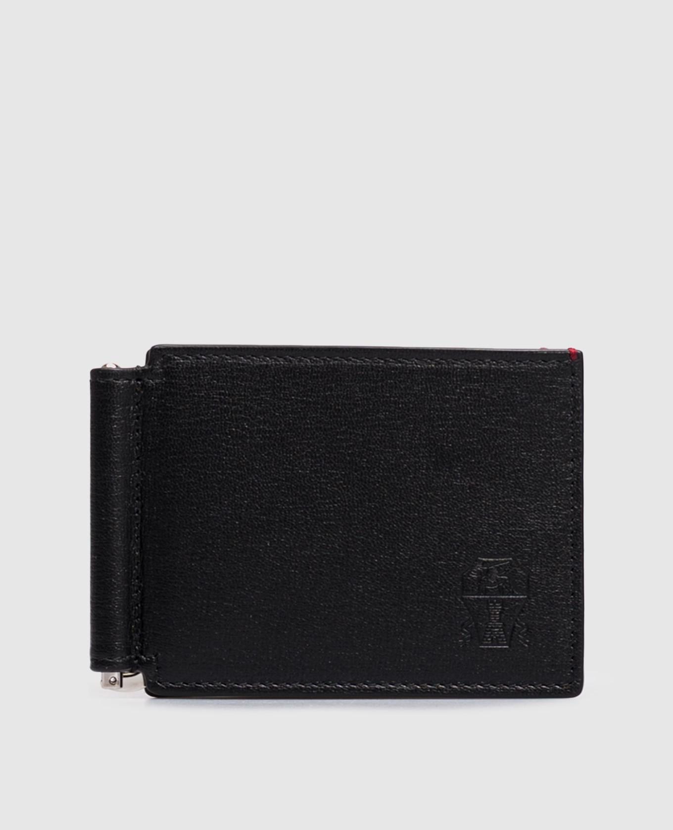 Black wallet with embossed logo bill clip